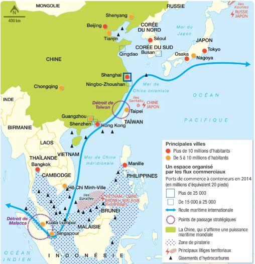 Carte des principaux ports à conteneurs Asie