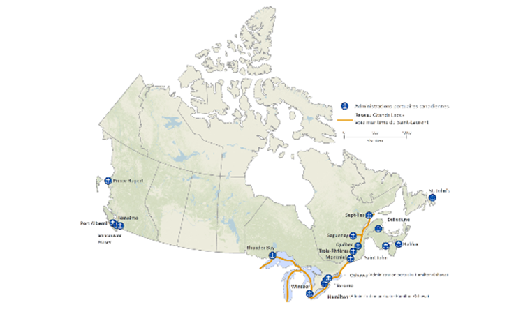 Carte des principaux ports à conteneurs nord-américains